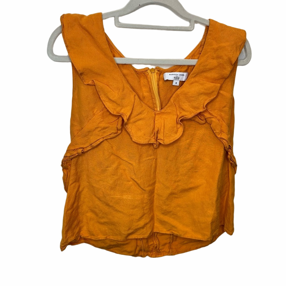 215. Marissa Webb Ditsy Ruffle Top Orange Size 8 - Picture 4 of 14
